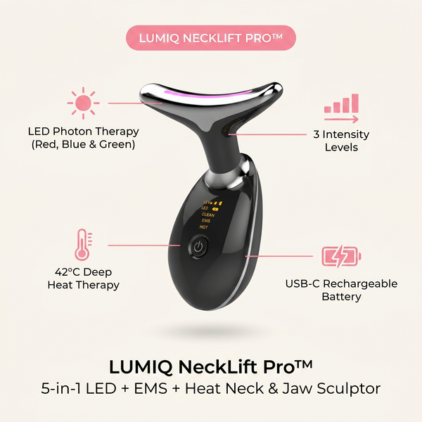 LUMIQ NeckLift Pro - LED Photon Therapy, 3 Intensity Levels, 42C Heat Therapy, USB-C Rechargeable