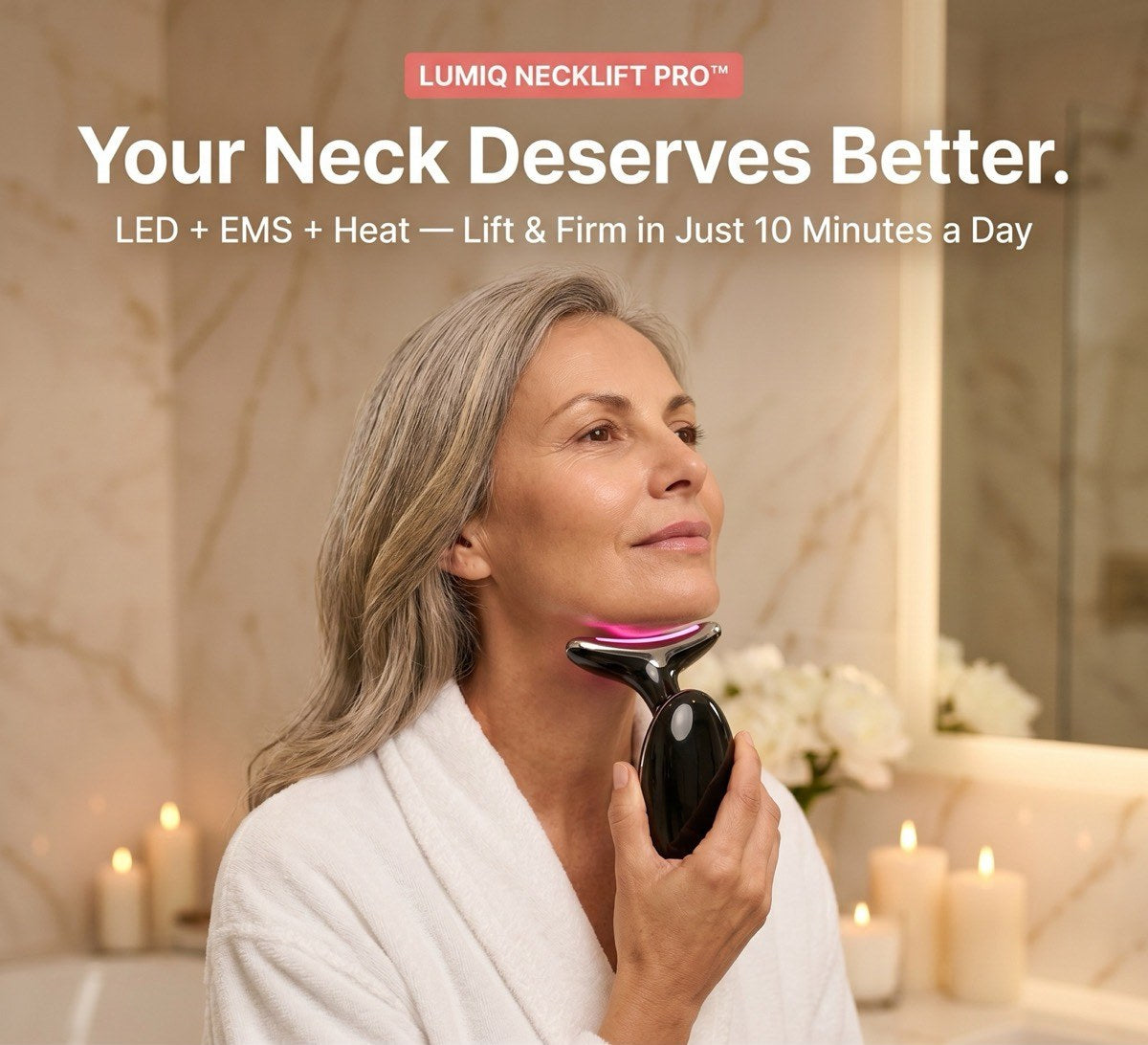Woman using the LUMIQ NeckLift Pro